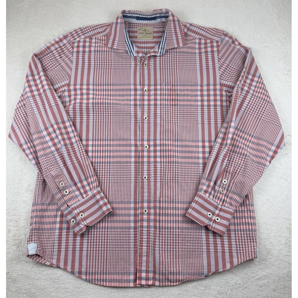 TOMMY BAHAMA Men's Long Sleeve Button Down Shirt Size‎ Medium Pink/Salmon Plaid